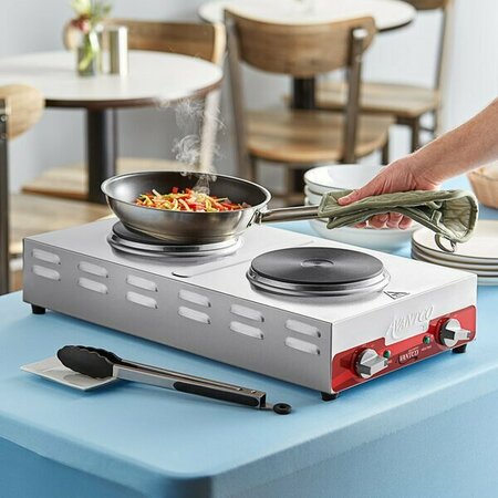 AVANTCO Double Burner Solid Top Stainless Steel Portable Electric Front-to-Back Hot Plate-3000W 240V 177EB202F2BM